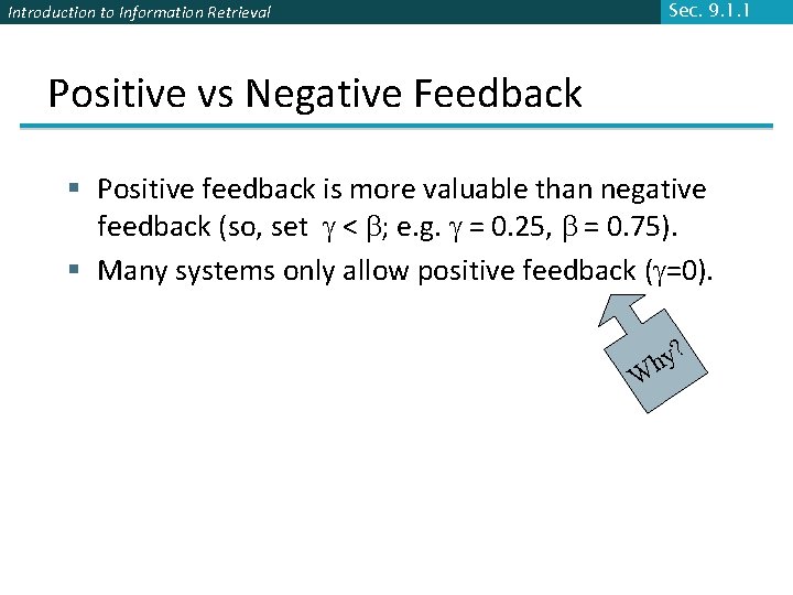Sec. 9. 1. 1 Introduction to Information Retrieval Positive vs Negative Feedback § Positive