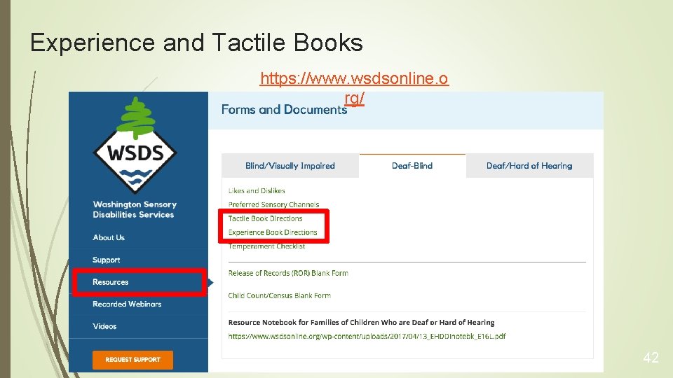 Experience and Tactile Books https: //www. wsdsonline. o rg/ 42 