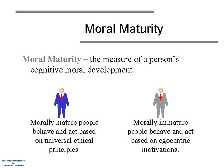 Moral Maturity – the measure of a person’s cognitive moral development Morally mature people