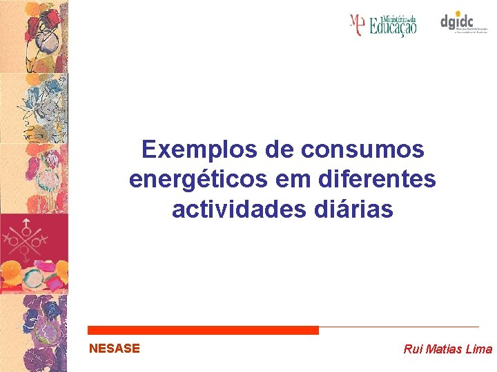 Exemplos de consumos energéticos em diferentes actividades diárias NESASE Rui Matias Lima 