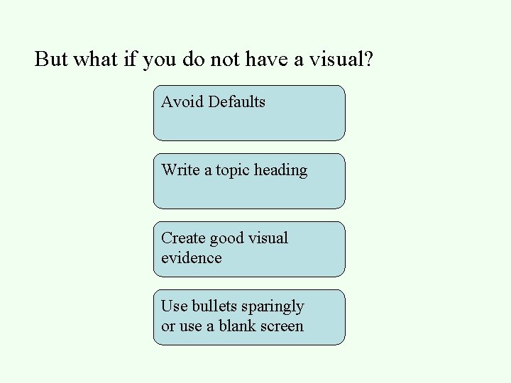 But what if you do not have a visual? Avoid Defaults Write a topic