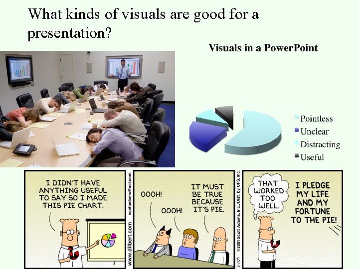 What kinds of visuals are good for a presentation? 