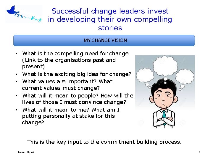 Successful change leaders invest in developing their own compelling stories MY CHANGE VISION •