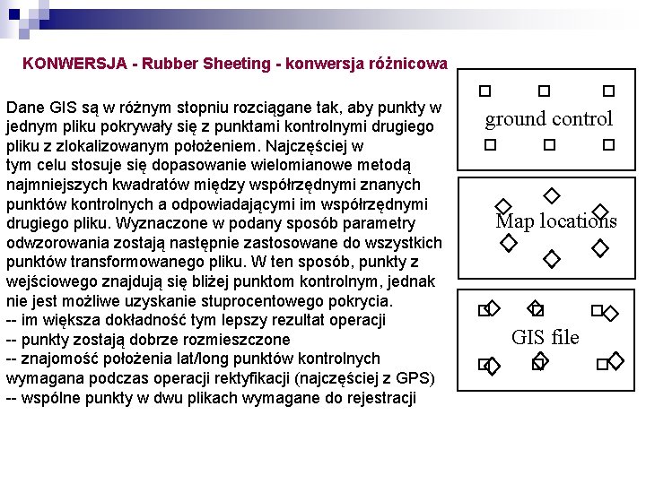 KONWERSJA - Rubber Sheeting - konwersja różnicowa Dane GIS są w różnym stopniu rozciągane