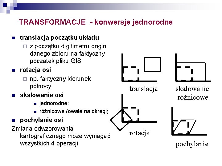 TRANSFORMACJE - konwersje jednorodne n n n translacja początku układu ¨ z początku digitimetru