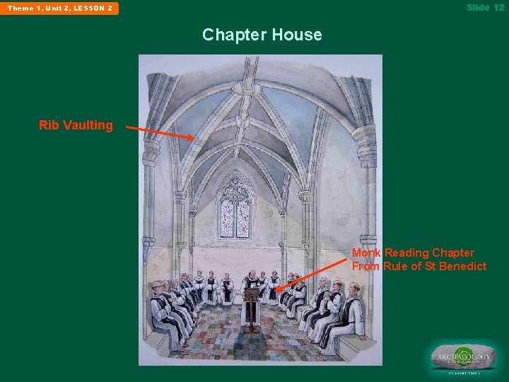 Slide 12 Theme 1, Unit 2, LESSON 2 Chapter House Rib Vaulting Monk Reading