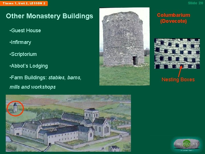 Theme 1, Unit 2, LESSON 2 Other Monastery Buildings Slide 20 Columbarium (Dovecote) •