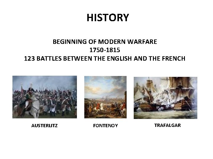 HISTORY BEGINNING OF MODERN WARFARE 1750 -1815 123 BATTLES BETWEEN THE ENGLISH AND THE
