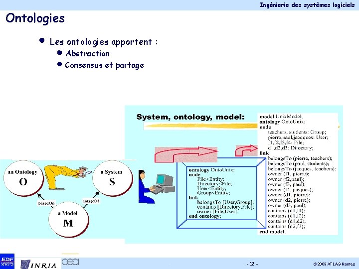 Ingénierie des systèmes logiciels Ontologies • Les ontologies apportent : • Abstraction • Consensus