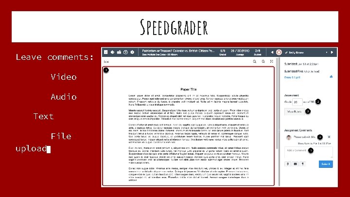 Speedgrader Leave comments: Video Audio Text File upload 