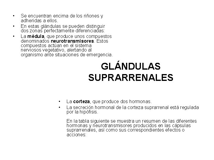  • • • Se encuentran encima de los riñones y adheridas a ellos.