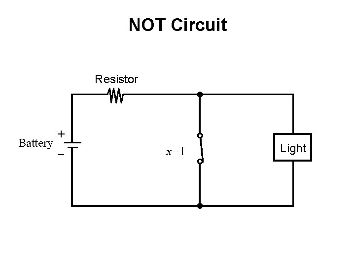 NOT Circuit Resistor + Battery _ x=1 Light 