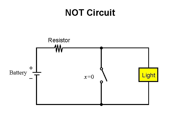 NOT Circuit Resistor + Battery _ x=0 Light 