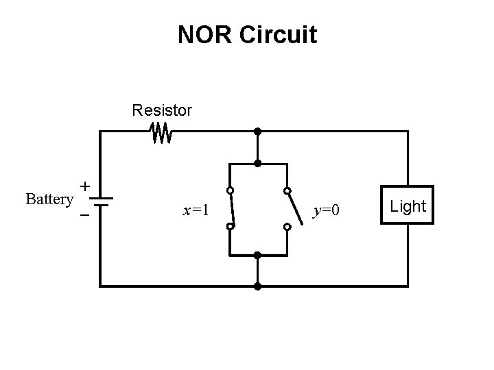 NOR Circuit Resistor + Battery _ x=1 y=0 Light 