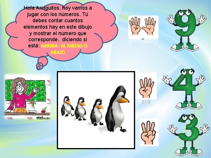 Hola Amiguitos, hoy vamos a jugar con los números. Tú debes contar cuantos elementos