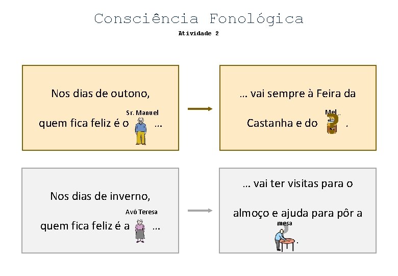 Consciência Fonológica Atividade 2 Nos dias de outono, … vai sempre à Feira da