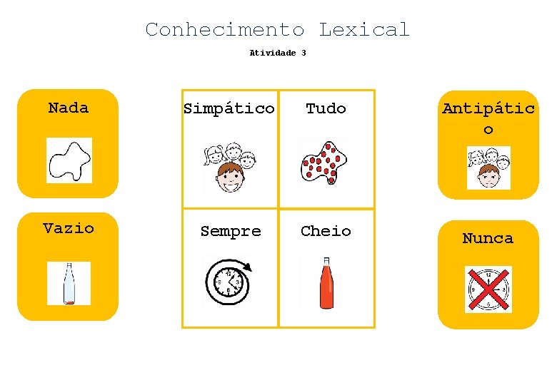 Conhecimento Lexical Atividade 3 Nada Simpático Tudo Antipátic o Vazio Sempre Cheio Nunca 