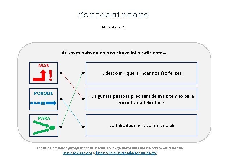 Morfossintaxe Atividade 4 4) Um minuto ou dois na chuva foi o suficiente… MAS