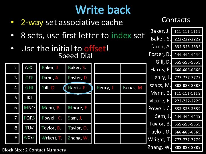 Write back • 2 -way set associative cache • 8 sets, use first letter