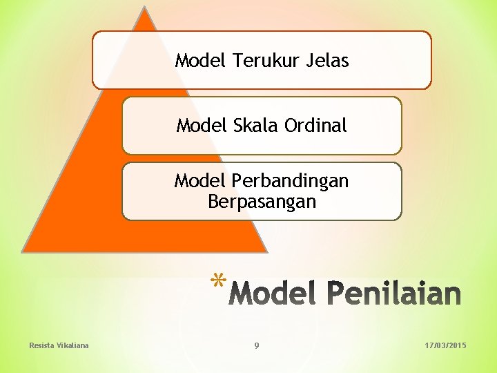 Model Terukur Jelas Model Skala Ordinal Model Perbandingan Berpasangan * Resista Vikaliana 9 17/03/2015