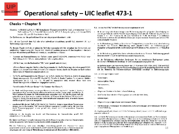 Operational safety – UIC leaflet 473 -1 Checks – Chapter 5 18 18 Operational safety – UIC leaflet 473 -1 Checks – Chapter 5 18 18