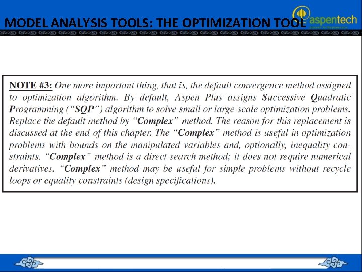 MODEL ANALYSIS TOOLS: THE OPTIMIZATION TOOL 