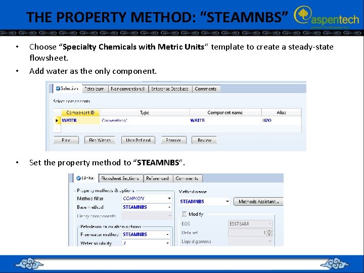 THE PROPERTY METHOD: “STEAMNBS” • Choose “Specialty Chemicals with Metric Units” template to create