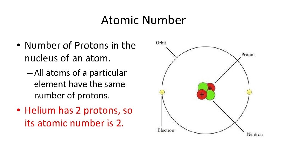 Atomic Number • Number of Protons in the nucleus of an atom. – All