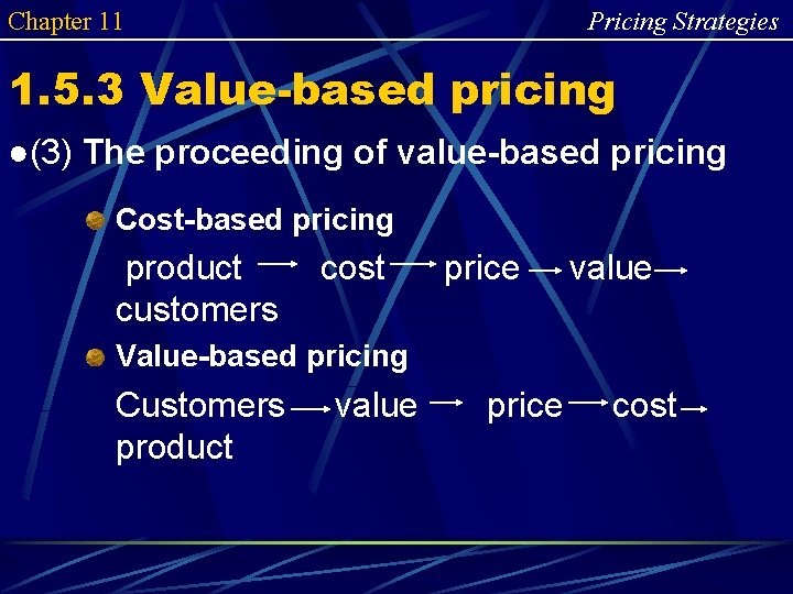 Chapter 11 Pricing Strategies 1. 5. 3 Value-based pricing ●(3) The proceeding of value-based