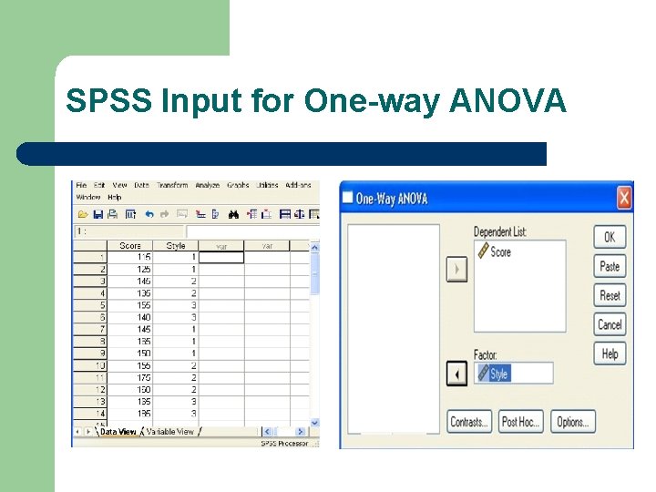 SPSS Input for One-way ANOVA 