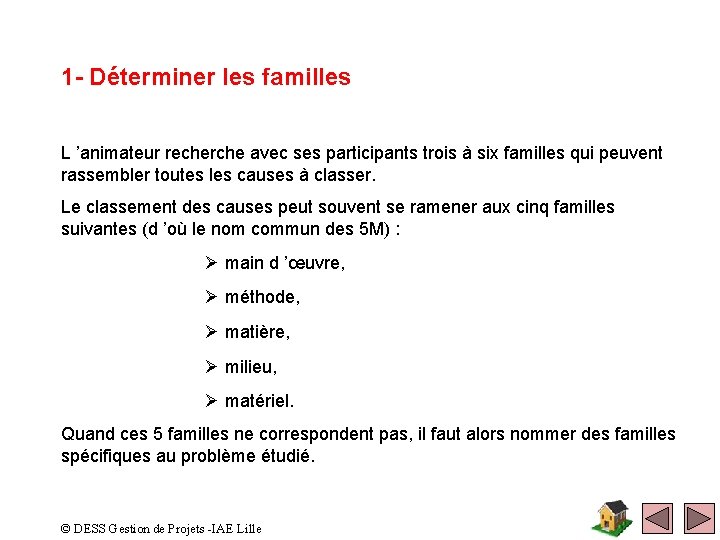 1 - Déterminer les familles L ’animateur recherche avec ses participants trois à six