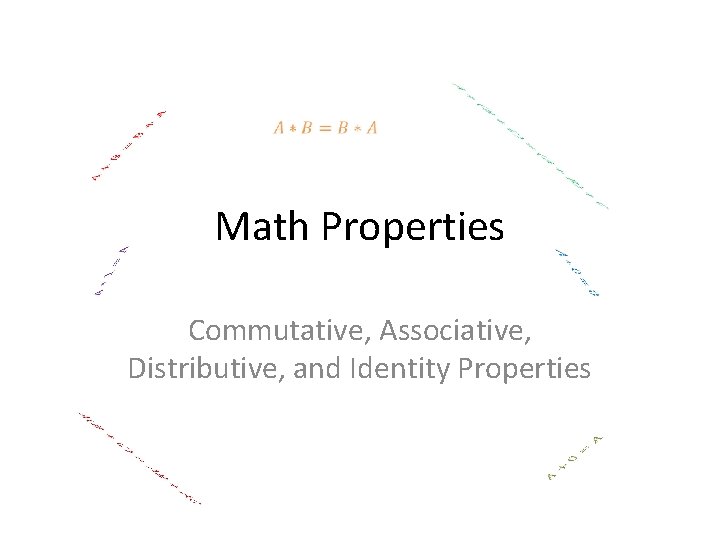  Math Properties Commutative, Associative, Distributive, and Identity Properties 