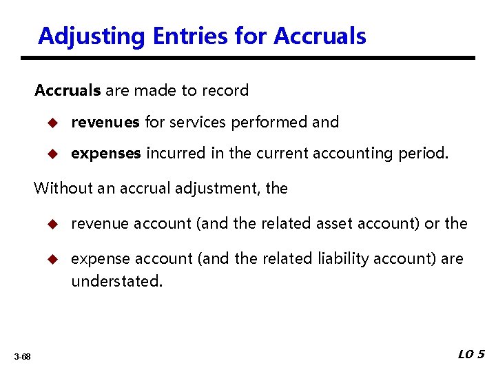 Adjusting Entries for Accruals are made to record u revenues for services performed and