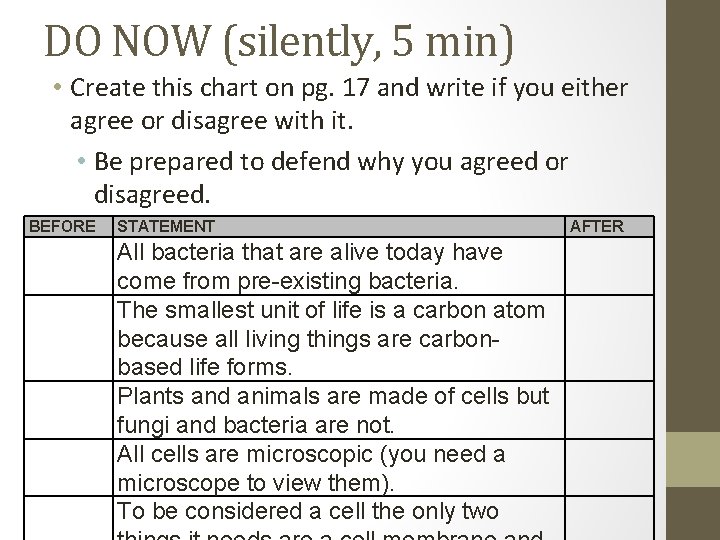 DO NOW (silently, 5 min) • Create this chart on pg. 17 and write