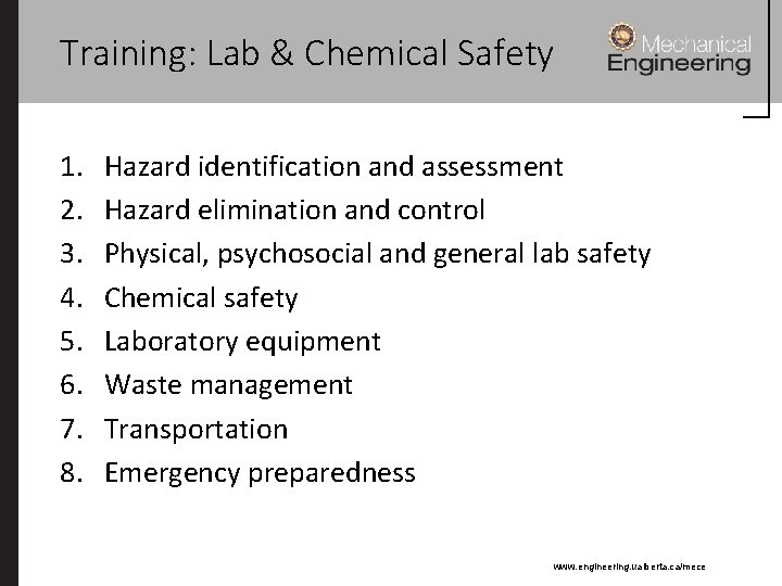 Training: Lab & Chemical Safety 1. 2. 3. 4. 5. 6. 7. 8. Hazard