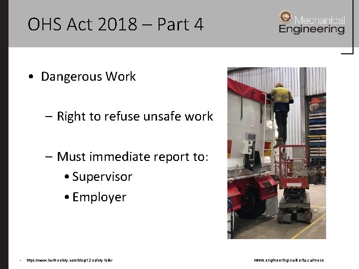 OHS Act 2018 – Part 4 • Dangerous Work – Right to refuse unsafe