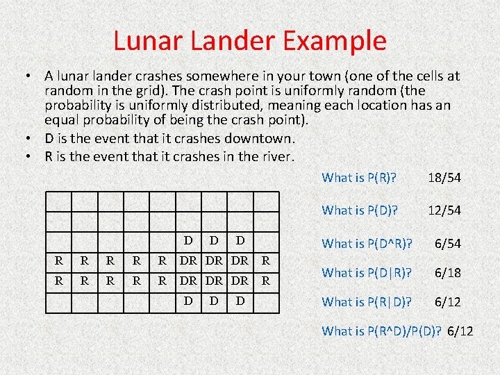 Lunar Lander Example • A lunar lander crashes somewhere in your town (one of