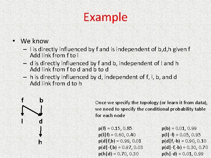 Example • We know – l is directly influenced by f and is independent