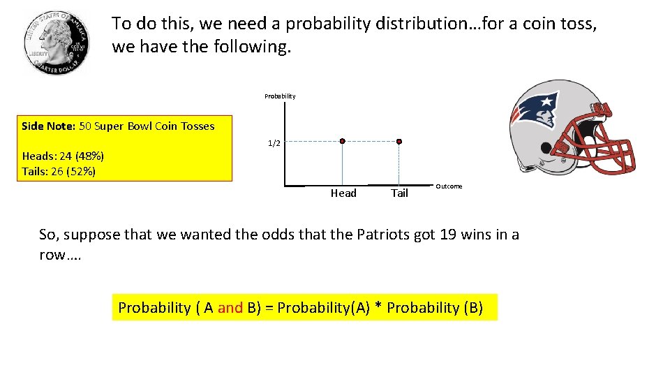 To do this, we need a probability distribution…for a coin toss, we have the