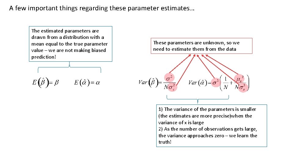 A few important things regarding these parameter estimates… The estimated parameters are drawn from