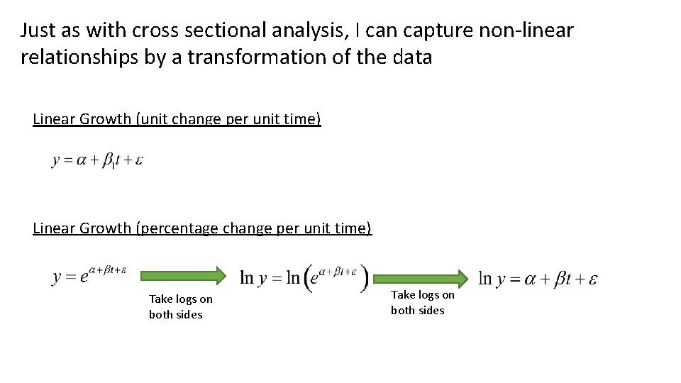 Just as with cross sectional analysis, I can capture non-linear relationships by a transformation