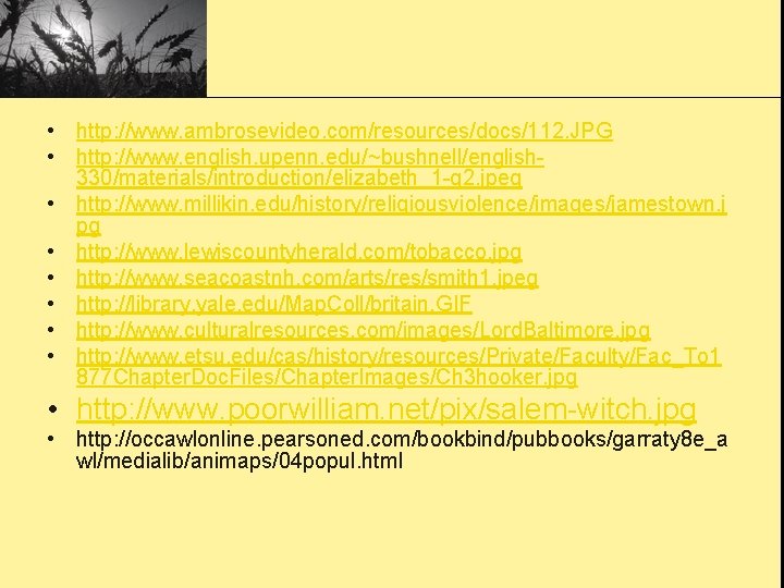  • http: //www. ambrosevideo. com/resources/docs/112. JPG • http: //www. english. upenn. edu/~bushnell/english 330/materials/introduction/elizabeth_1