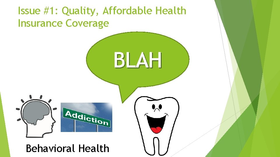Issue #1: Quality, Affordable Health Insurance Coverage BLAH Behavioral Health 