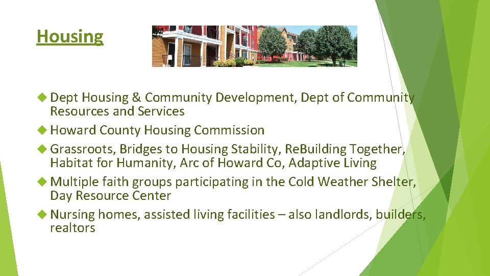 Housing Dept Housing & Community Development, Dept of Community Resources and Services Howard County