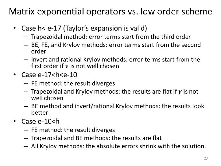 Matrix exponential operators vs. low order scheme • 20 