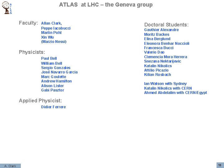 ATLAS at LHC – the Geneva group Faculty: Allan Clark, Peppe Iacobucci Martin Pohl