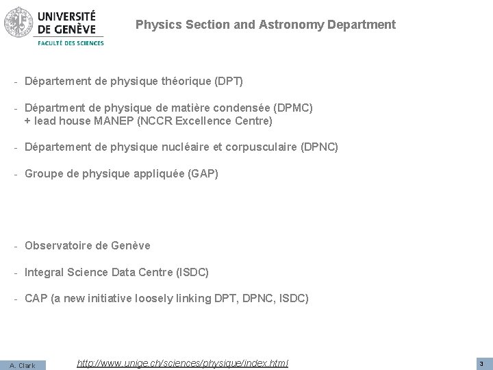 Physics Section and Astronomy Department - Département de physique théorique (DPT) - Départment de