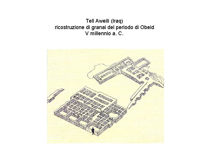 Tell Aweili (Iraq) ricostruzione di granai del periodo di Obeid V millennio a. C.