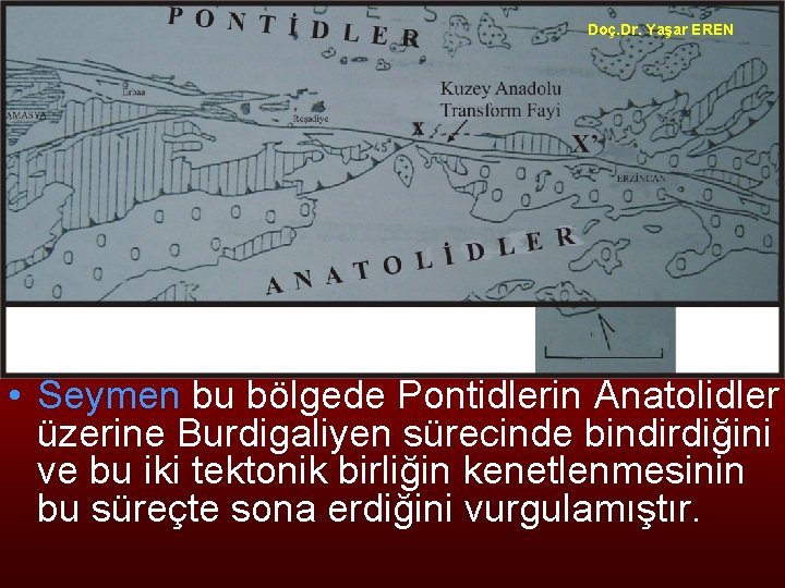 NEOTEKTONİK Doç. Dr. Yaşar EREN • Seymen bu bölgede Pontidlerin Anatolidler üzerine Burdigaliyen sürecinde