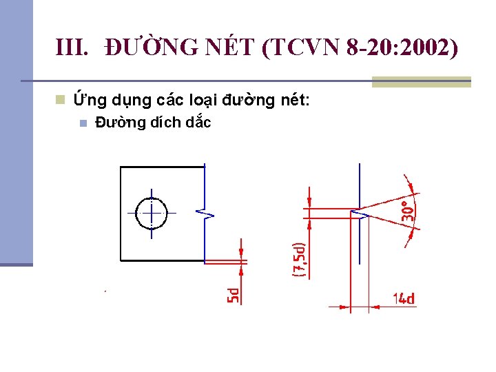 III. ĐƯỜNG NÉT (TCVN 8 -20: 2002) n Ứng dụng các loại đường nét: